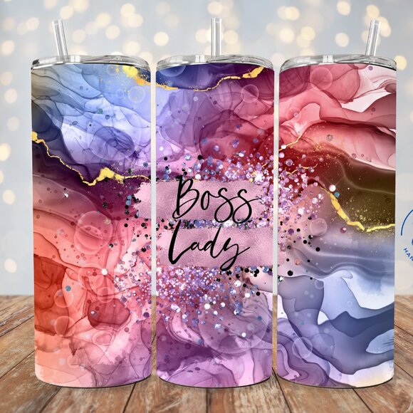 Marble Boss Lady Tumbler, Boss Lady Gift, Insulated Tumbler With Lid And Straw - Picture 1 of 7